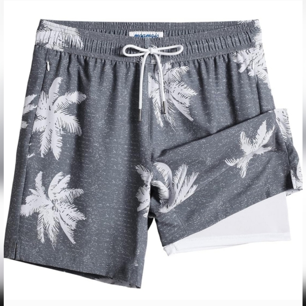 NWOT Maamgic Gray Palm Tree Swim Shorts